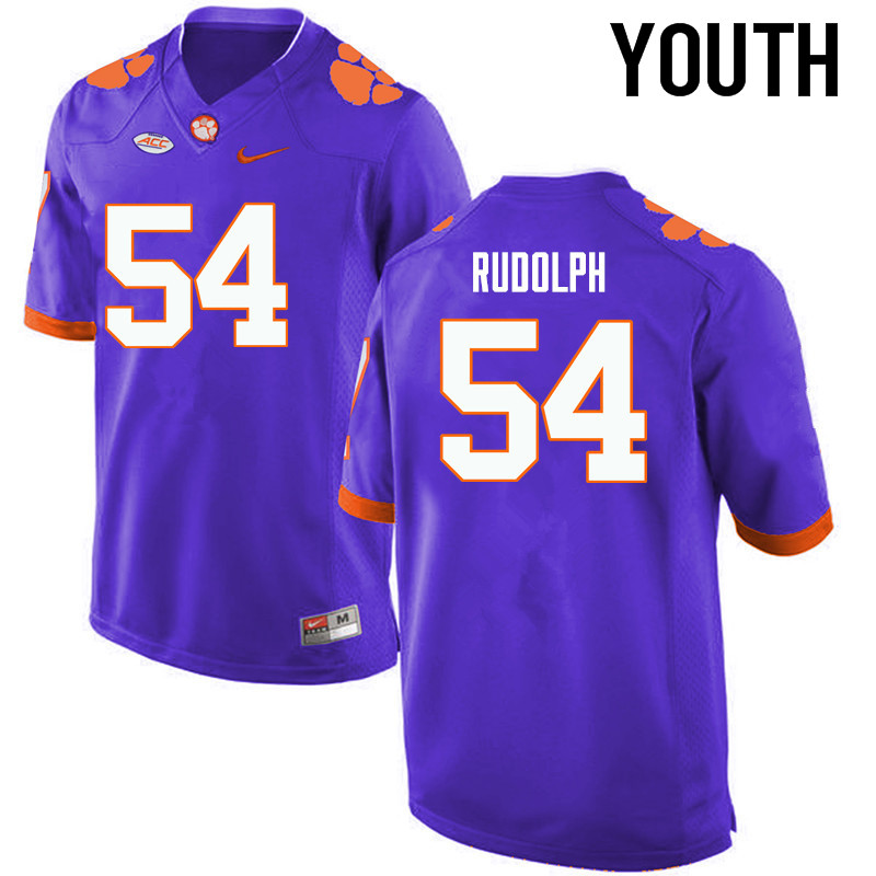 Youth Clemson Tigers #54 Logan Rudolph College Football Jerseys-Purple